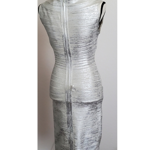 Herve Leger Silver Bandage Dress Size Medium - Picture 7 of 14